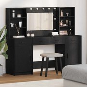 vidaXL Conjunto de Mesa de Maquiagem com LED 3 pcs Carvalho Preto