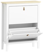 HOMCOM Sapateira Entrada Estreita Móvel para 14 Sapatos com 2 Gavetas Prateleiras Ajustáveis e Puxadores em PU 80x24x95,5 cm Branco | Aosom Portugal