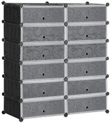 HOMCOM Sapateira Modular de Cubos de Plástico Armário Modular para Sapatos com 12 Cubos com Porta Desenho de DIY 94x37x108 cm Preto | Aosom Portugal
