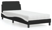 Cama com colchão 80x200 cm couro artificial preto e branco