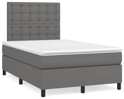 vidaXL Cama box spring c/ colchão/LED 120x190cm couro artificial cinza