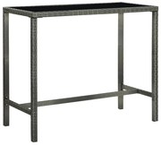 vidaXL Mesa de bar para jardim 130x60x110 cm vidro e vime PE cinzento