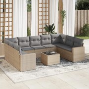 vidaXL 10 pcs conjunto de sofás p/ jardim com almofadões vime PE bege