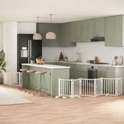 vidaXL Portão p/ cães com porta dobrável 9 painéis 450 cm álamo branco
