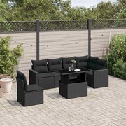 vidaXL 7 pcs conjunto de sofás p/ jardim c/ almofadões vime PE preto