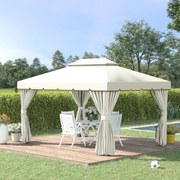 Pérgola de Jardim 390x290 cm com Teto de Ventilação 4 Cortinas Laterais Tela Mosquiteira e 8 Orifícios de Drenagem Branco