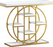 HOMCOM Mesa Consola de Entrada Móvel de Entrada Industrial 6 Prateleiras Armazenamento Tampo 4cm 100 x 30 x 81,5cm Branco | Aosom Portugal