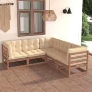 vidaXL 5 pcs conjunto lounge de jardim c/ almofadões pinho maciço