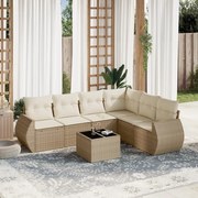 vidaXL 7 pcs conjunto de sofás p/ jardim com almofadões vime PE bege