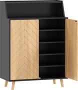 HOMCOM Sapateira para Entrada com Prateleiras Ajustáveis para 15 Pares de Sapatos 75x35x104 cm Preto e Madeira | Aosom Portugal