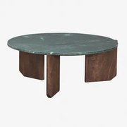 Mesa De Centro Redonda Em Pedra Natural E Madeira De Manga Lavinia Mármore Verde Udaipur & Madeira De Cabo Escuro & Ø85 Cm - Sklum