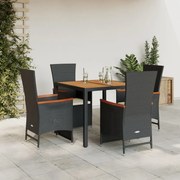 vidaXL 5 pcs conjunto de jantar p/ jardim c/ almofadões vime PE preto