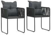 Cadeiras de exterior 2 pcs c/ almofadões vime PE preto