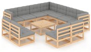 12 pcs conjunto lounge de jardim com almofadões pinho maciço