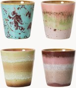 Canecas de expresso artesanais com vidrado reativo 70's, conjunto de 4