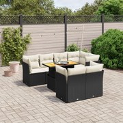 vidaXL 8 pcs conjunto sofás de jardim com almofadões vime PE preto