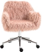Vinsetto Cadeira giratória de secretária, cadeira de computador, cadeira de maquilhagem com assento em pelo sintético, ajuste de altura, para meninas, pelo sintético, espuma Rosa+Prata 57 x 60 x 75-85 cm | Aosom Portugal