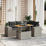 vidaXL 5 pcs conjunto sofás de jardim c/ almofadões vime PE cinzento