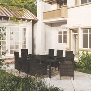 vidaXL 9 pcs conjunto jantar exterior com almofadões vime PE preto