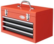 DURHAND Caixa de Ferramentas de Aço Baú de Ferramentas Portátil com 2 Gavetas e 1 Caixa Superior e Alça 45x24x27 cm Vermelho