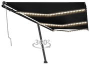 Toldo automático com LED e sensor de vento 600x300 cm antracite