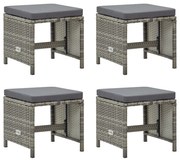 vidaXL Bancos de jardim 4 pcs com almofadões vime PE cinzento