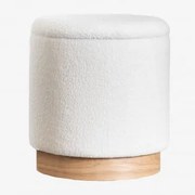 Puff Redondo Ø40 Cm Com Arrumação Em Pelo De Carneiro Mineyster Branco - Sklum