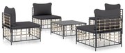 5 pcs conjunto lounge de jardim c/ almofadões vime PE antracite
