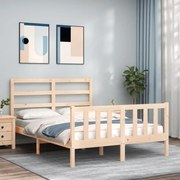 vidaXL Estrutura de cama de casal c/ cabeceira madeira maciça