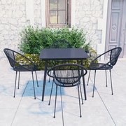 5 pcs conjunto de jantar para jardim vime de PVC preto