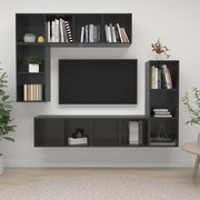 vidaXL 4 pcs conjunto móveis de TV derivados madeira cinza brilhante