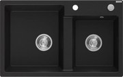 Mexen Tomas lava-loiça de granito 2-cubas 800 x 500 mm, preto, sifão cromado - 6516802000-77