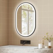 Espelho de Casa de Banho com Luz 60x90 cm Espelho de Parede Oval 3 Cores de Luz Brilho Regulável Função Antiembaçiamento Memória Preto