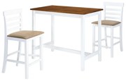 vidaXL Mesa e cadeiras de bar 3 pcs madeira maciça castanho e branco