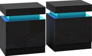HOMCOM Conjunto 2 Mesas de Cabeceira LED 16 Cores e 4 Modos com 2 Gavetas, em Madeira, 45x35x52 cm, Preto | Aosom Portugal
