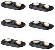 Conjunto de 6 focos embutidos arredondados pretos GU10 50mm 2-Light - Hubs