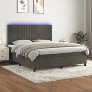 vidaXL Cama box spring c/ colchão/LED 160x200cm veludo cinzento-escuro