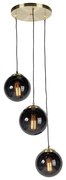 Candeeiro de suspensão Art Deco dourado com vidro preto 3 luzes - Pallon