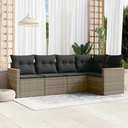 vidaXL 5 pcs conjunto sofás de jardim c/ almofadões vime PE cinzento