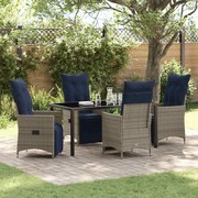 vidaXL Conjunto de Jantar de Jardim de 5 Peças com Almofadas em Rattan Sintético Cinza