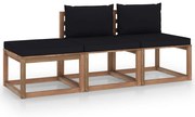 3 pcs conjunto lounge de paletes + almofadões pinho impregnado