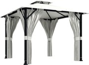 Outsunny Pavilhão de Jardim Exterior 3x3 m Pavilhão de Jardim Teto Duplo Cortinas Ganchos de Teto Estrutura Metálica Creme | Aosom Portugal