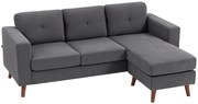 HOMCOM Sofá Chaise Longue Reversível Sofá de Canto em Forma de L de 3 Lugares Estofado em Veludo Cotelê 192x137x84 cm Cinzento Escuro | Aosom Portugal