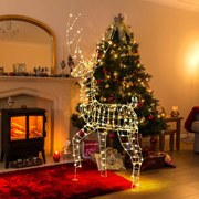 Rena de Natal pré-iluminada de 186 cm com estrutura metálica Decoração de Natal 3D com 300 luzes LED em branco quente Cervos iluminados