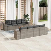 vidaXL 9 pcs conjunto sofás p/ jardim com almofadões vime PE cinzento