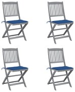 vidaXL Cadeiras exterior dobráveis c/ almofadões 4 pcs acácia maciça
