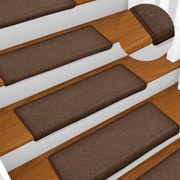 vidaXL Tapetes de escada 15 peças 65x21x4 cm marrom com borda retangular