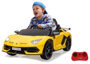 Carro elétrico Infantil a bateria Lamborghini Aventador SVJ amarelo 12V Controlo remoto 2,4GHz