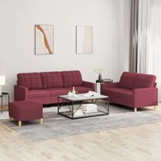 vidaXL 3 pcs conjunto de sofás com almofadões tecido vermelho tinto