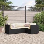 vidaXL 4 pcs conjunto lounge de jardim c/ almofadões vime PE preto